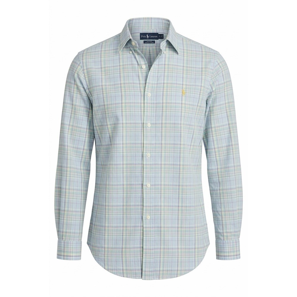 Ralph Lauren Mens Plaid Button Down Shirt Blue Green Pastel Cotton 17-34 L XL